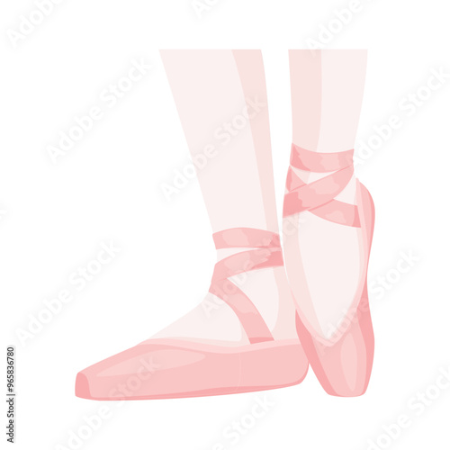 Elegant female legs in pink gentle ballet flats with ribbon isometric vector illustration