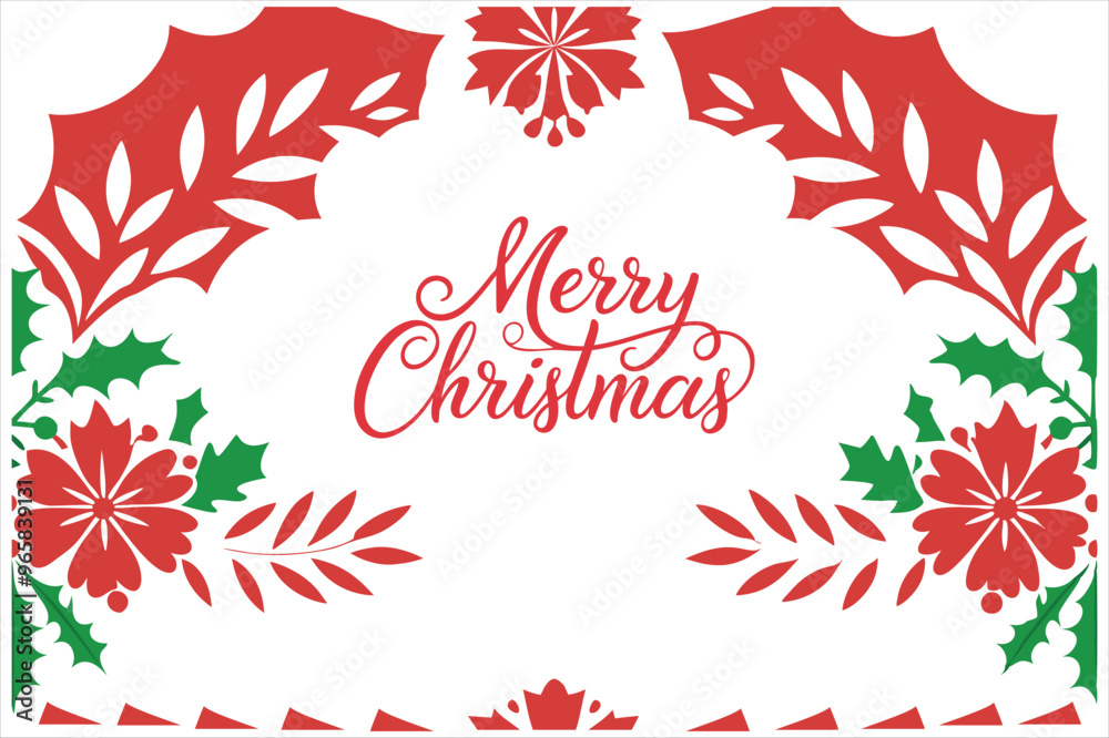 Obraz premium Silhouette merry Christmas floral border vector.