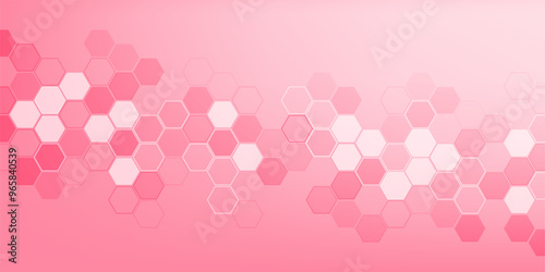 Structure molecule DNA, atom, neurons. Scientific banner collagen pink structure. Medical, technology, chemistry and scientific concept. Vector illustration