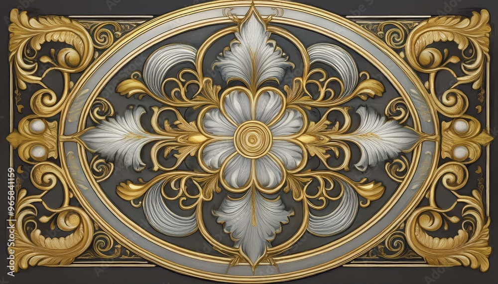 Ornate gold and silver filigree design. Ornate gold and silver filigree design.