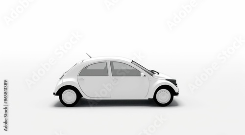 A white car is parked on a white background