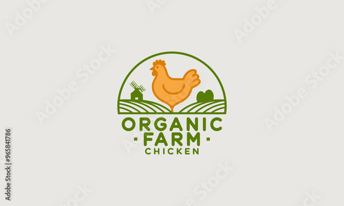 Chicken farm logo with minimal design emphasizing organic and natural farming.