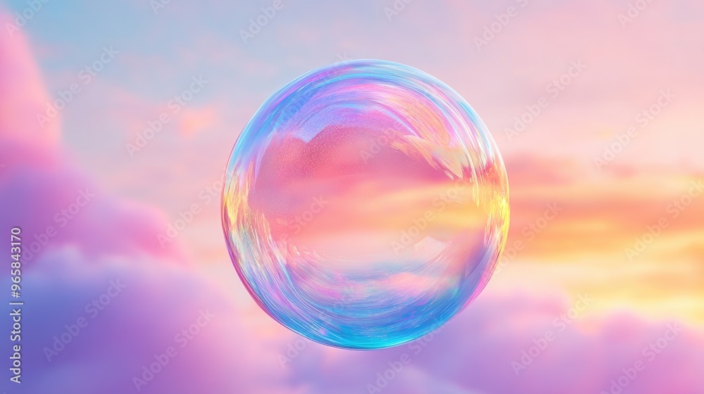 A single iridescent soap bubble with a tail on a colorful background A single iridescent soap bubble with a tail on a colorful background