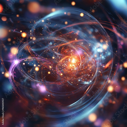 Abstract swirling energy with bright light at center.