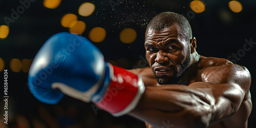 Boxer throwing a punch in the ring photo