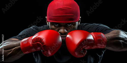 Boxer training with punching gloves photo