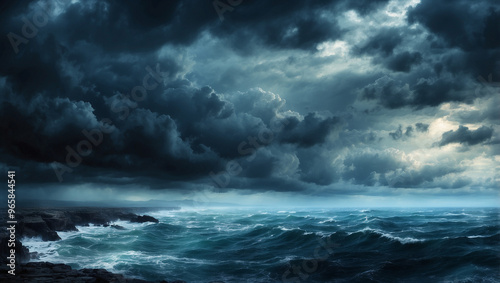 Scary Black and Blue Sky Over Sea