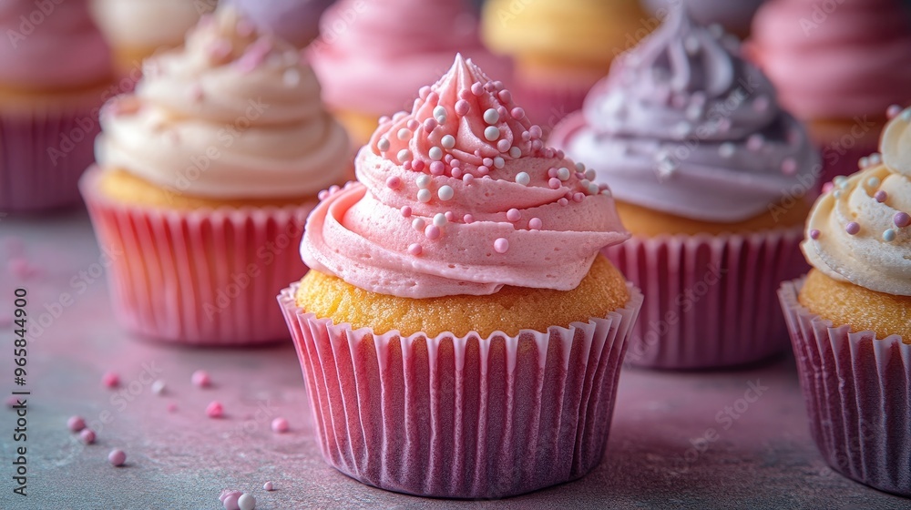 Delicious Assorted Cupcakes Displayed on a Pastel Background Perfect for Party Invitations and Dessert Menus Delicious Assorted Cupcakes Displayed on a Pastel Background Perfect for Party Invitations and Dessert Menus