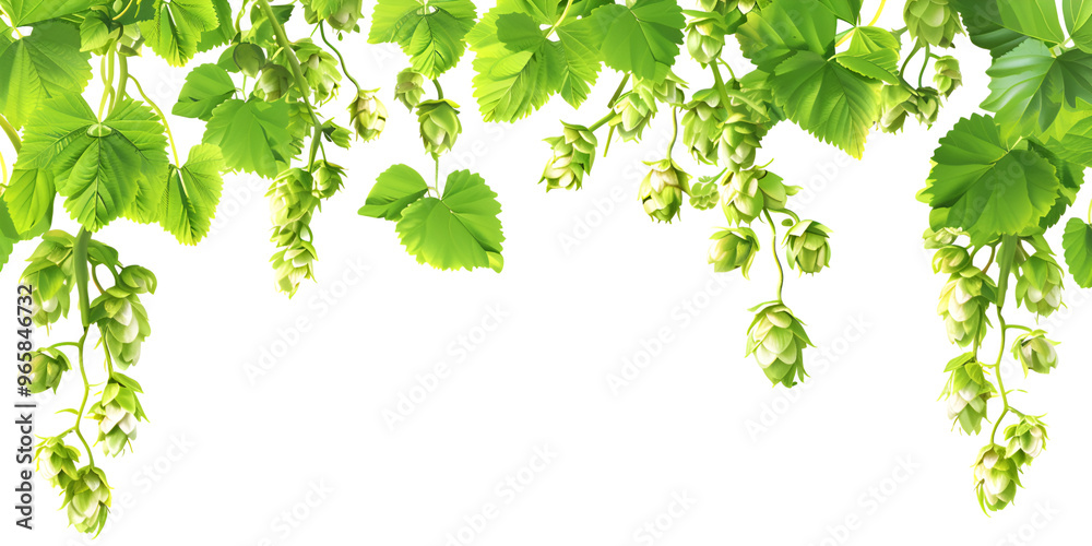 Fototapeta premium Fresh hop frame, isolated on white background, fresh hop, hop frame, isolated, white background, hop plant, hop cone, brewing, beer 