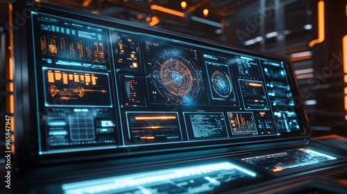 Futuristic Control Panel with Digital Data Interfaces