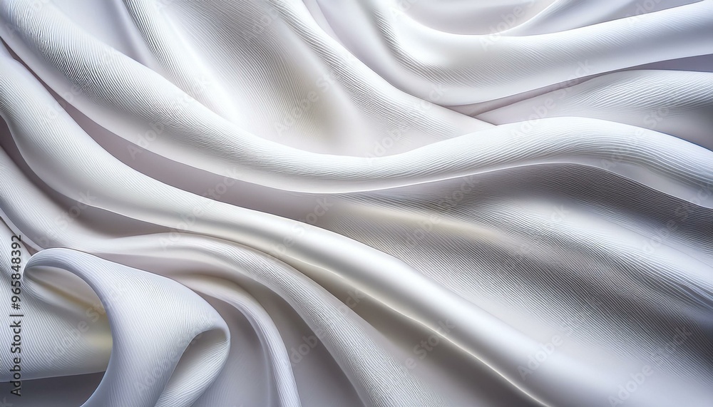 Obraz premium Elegant White Silk Fabric Wave Texture, Abstract Drapery Background for Luxury, Smooth and Flowing Textile Design Concept