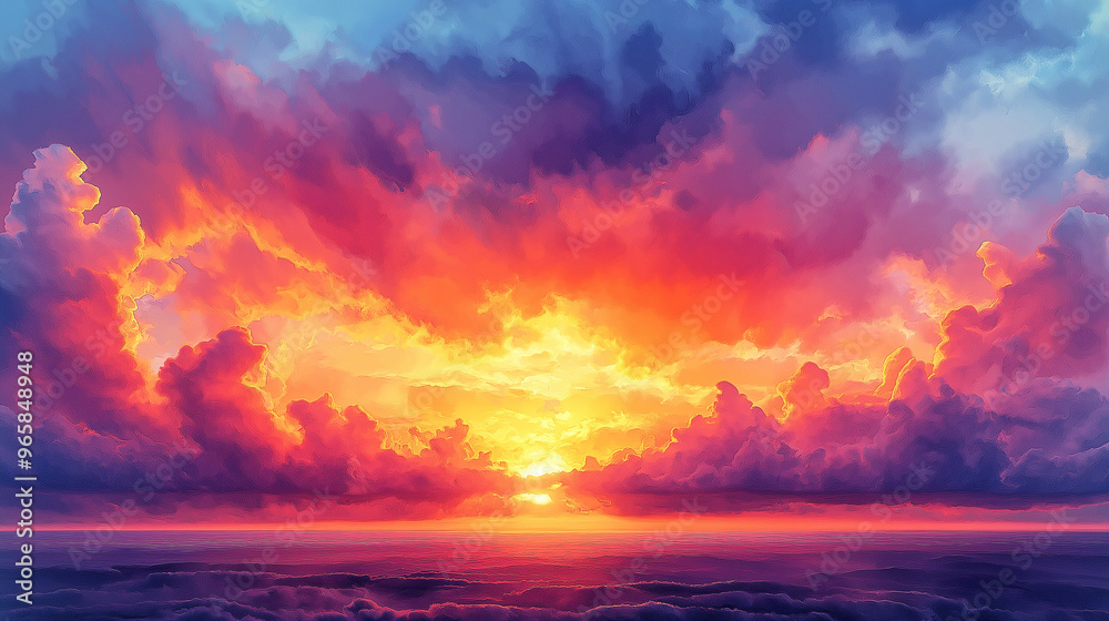 Naklejka premium A beautiful sunset with a large orange and pink sky