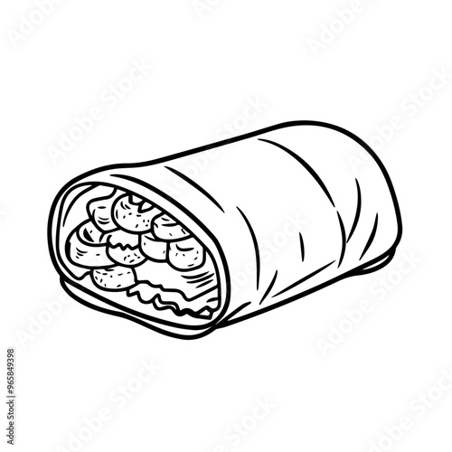 Breakfast Burrito with Eggs and Sausage – Black Outline Vector Illustration for Fast Food and Breakfast Menus