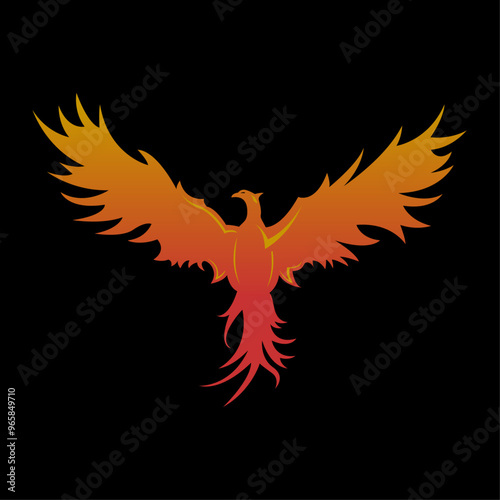 Logo Oiseau de feu, phénix, prenant son envol