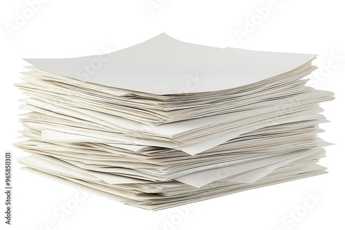 Isolated organized pile of white office paper. Office supply and document organization concept.