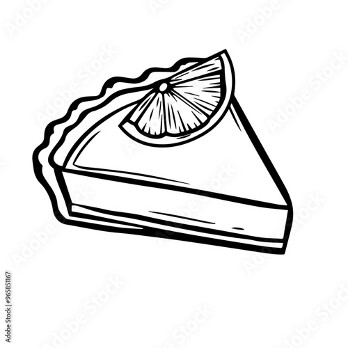 Slice of Key Lime Pie – Black Outline Vector Illustration Ideal for Dessert Menus and Bakery Promotions