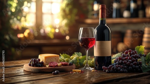 Elegant Wine and Cheese Pairing on a Wooden Table for Drinks and Entertaining