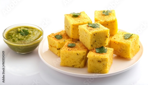 Dhokla, Gujarati Snack with Green Chutney photo