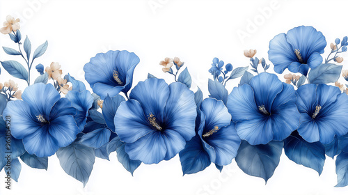 A blue flower bouquet with a white background