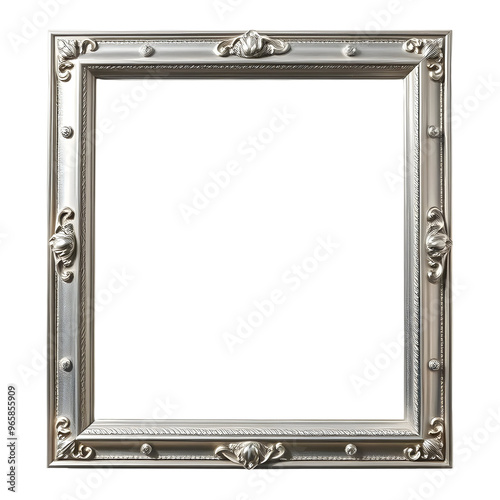 Vintage Silver frame isolated on transparent background