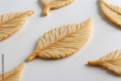 A thin and crispy tuille cookie shaped like a curved leaf, Ai Generated