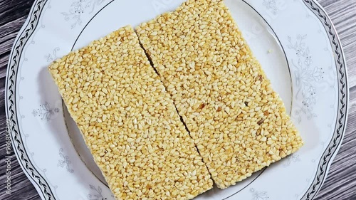 Bars of Sesame candy sweets, an Eastern candy made as a celebration of the prophet's Mohamed birthday in Egypt, Arabian and Islamic country, traditional Arabian candy of Al Mawled Al Nabawi photo