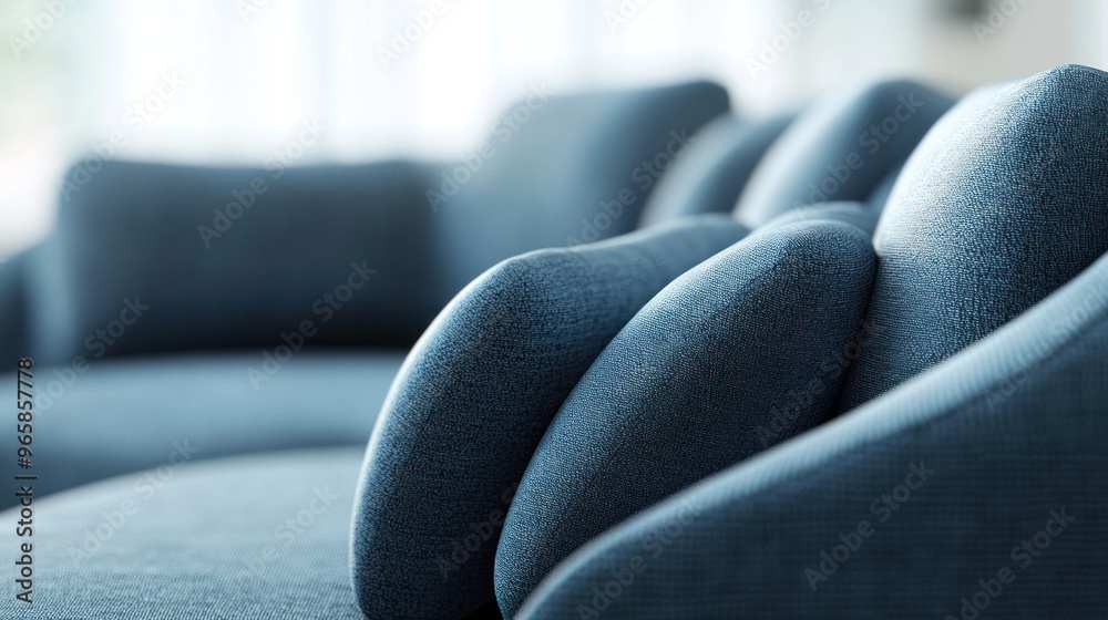 Fototapeta premium Close Up of Blue Sofa with Comfortable Pillows