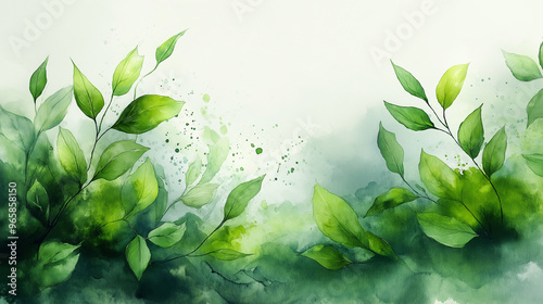 A painting of green leaves with a white background