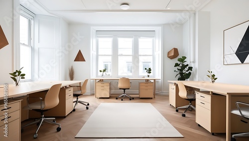 Discover the serene elegance of Scandinavian design with this modern office space, perfectly blending functionality and style.