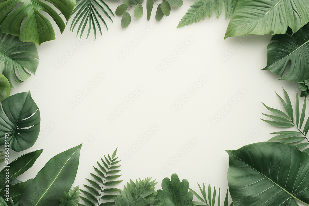 A green leafy border with a white background A green leafy border with a white background