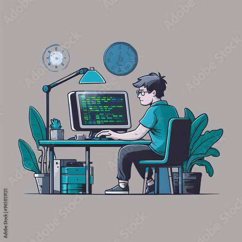 Free Vector new software interface coding and programming system administrator or designer character, illustration generative ai 