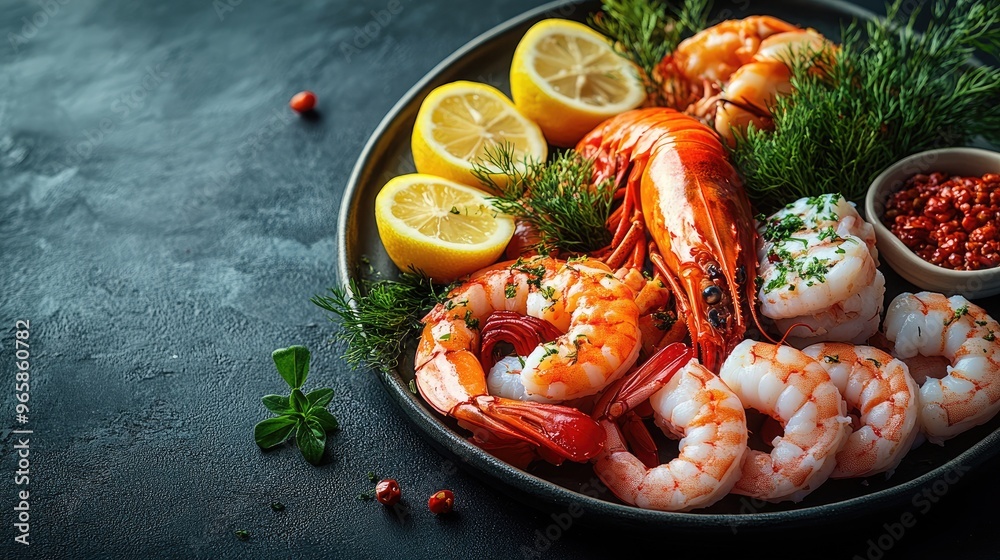 Delicious Fresh Seafood Platter with Lemon Wedges Perfect for Culinary Presentations Delicious Fresh Seafood Platter with Lemon Wedges Perfect for Culinary Presentations