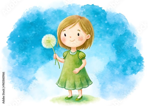 A Cute Little Girl Holding a Dandelion