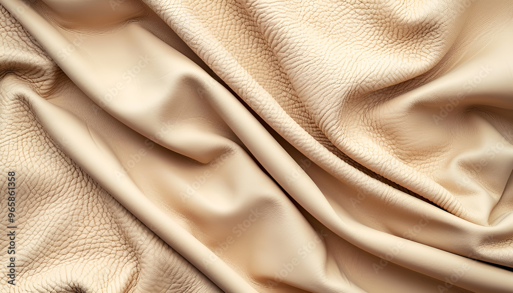 Fototapeta premium Beautiful beige leather as background, top view