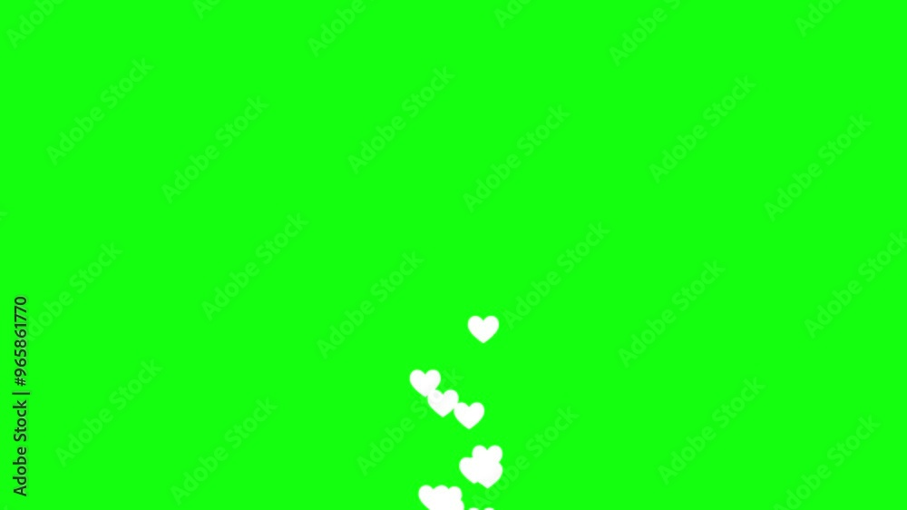 Live streaming social media hearts animation on a green screen.