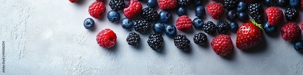 Fresh berries scattered on textured surface Fresh berries scattered on textured surface