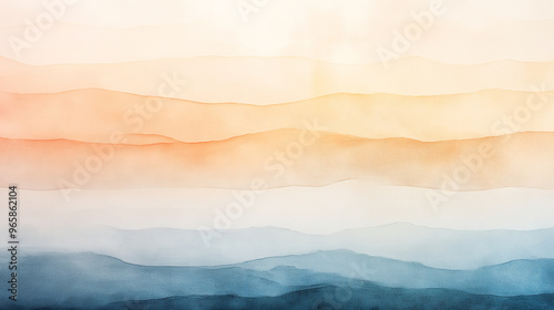 A painting of a mountain range with a blue and orange gradient