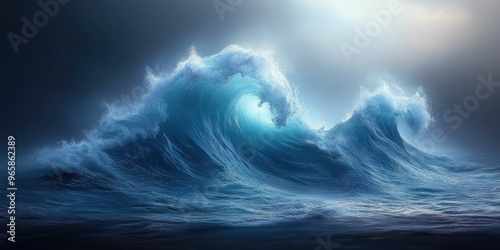 Majestic ocean wave illuminated by soft light.