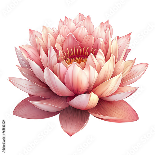 A detailed and vibrant pink lotus flower in the style of clip art, isolated on a transparent background.