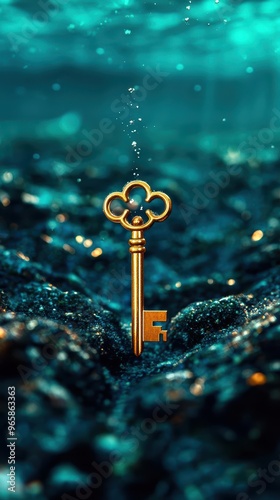 Golden Key Among Ocean Ruins Among the ruins of a lost civilization beneath the ocean, a golden key gleams, untouched by time 3D