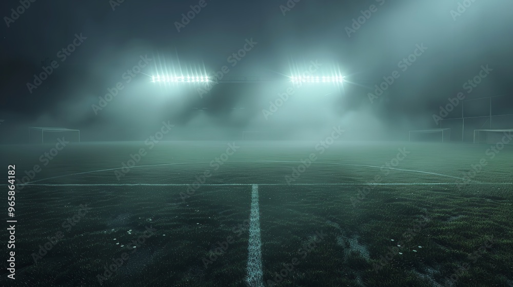 Foggy Dark Soccer Field: 8K Realistic Lighting, Highly Detailed Foggy Dark Soccer Field: 8K Realistic Lighting, Highly Detailed