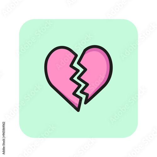 Broken heart line icon. Split, dating, separation. Romantic feeling concept. Can be used for topics like cheating, divorce, marriage