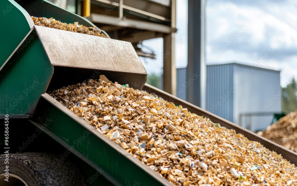 A photostock image of a recycling plant sorting and processing recyclable waste, ideal for sustainability themes A photostock image of a recycling plant sorting and processing recyclable waste, ideal for sustainability themes