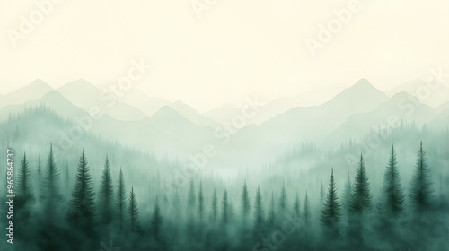 A mountain range with a misty, foggy atmosphere