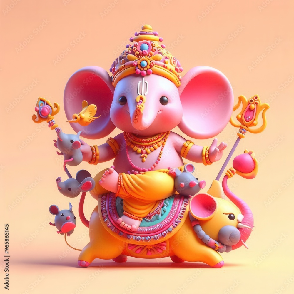 Charming 3D illustrations of Lord Ganesha in playful poses, bursting with color and joy, celebrating divine love and blessings. Charming 3D illustrations of Lord Ganesha in playful poses, bursting with color and joy, celebrating divine love and blessings.