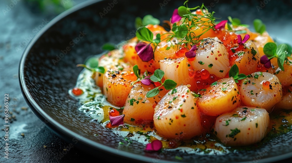 Delicious Gourmet Seafood Dish Perfect for Upscale Dining and Food Photography Needs