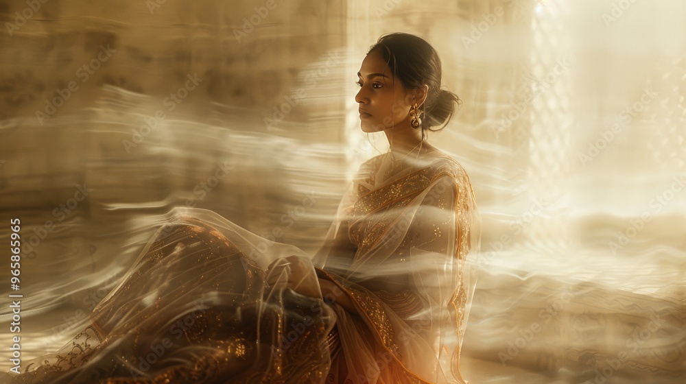 Serene Luxury Setting with Indian Woman in Minimalist Dress, Soft Natural Lighting, generative ai Serene Luxury Setting with Indian Woman in Minimalist Dress, Soft Natural Lighting, generative ai