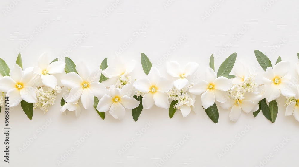Obraz premium White Flowers Border on White Background