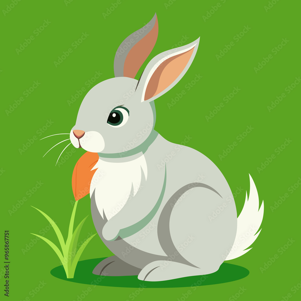Obraz premium A Rabbit sitting on grass and eating Carrot