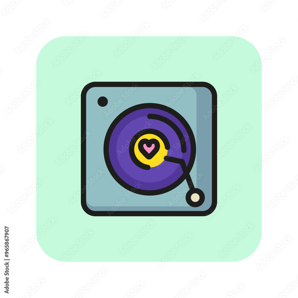 Romantic song line icon. Vinyl, music, turn-table. Wedding concept. Vector illustration can be used for topics like marriage, merry, love, family Romantic song line icon. Vinyl, music, turn-table. Wedding concept. Vector illustration can be used for topics like marriage, merry, love, family